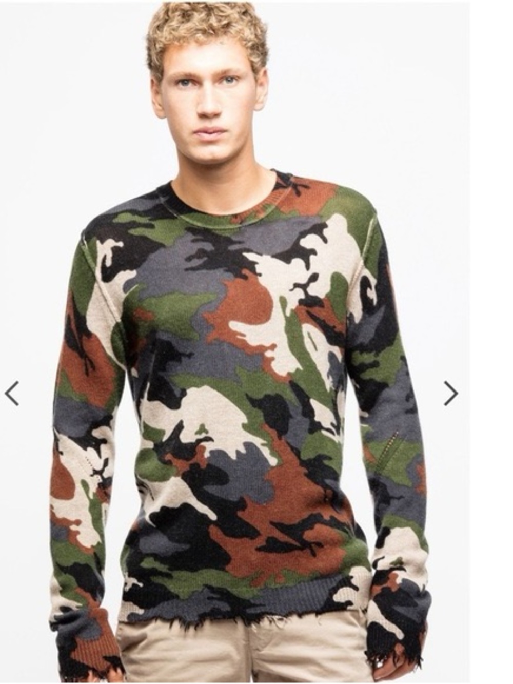 Zadig & Voltaire Men's Camo Crewneck Cashmere Sweater in Green, Brown, Black